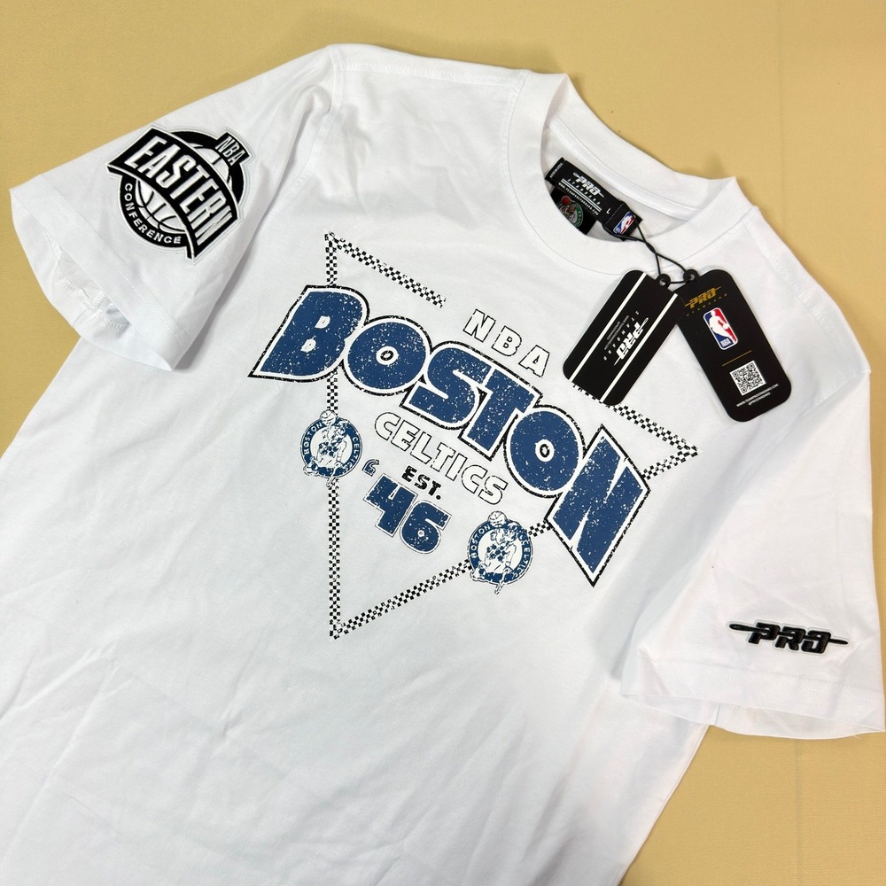 NEW‎ NBA Pro Standard Boston Celtics T-Shirt Mens Large White Patch Embroidered